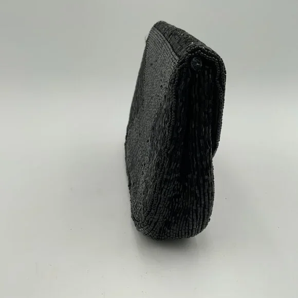 Elegant Vintage Black Beaded Evening Bag Clutch Handbag Marshall Fields - Picture 10 of 12